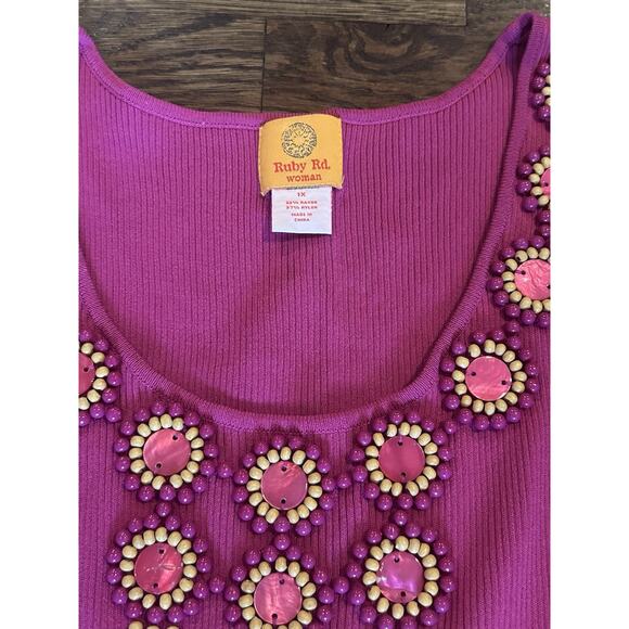Ruby Rd. Woman Beaded Dark Pink/Purple Sleeveless Top Women’s 1X - Picture 4 of 6